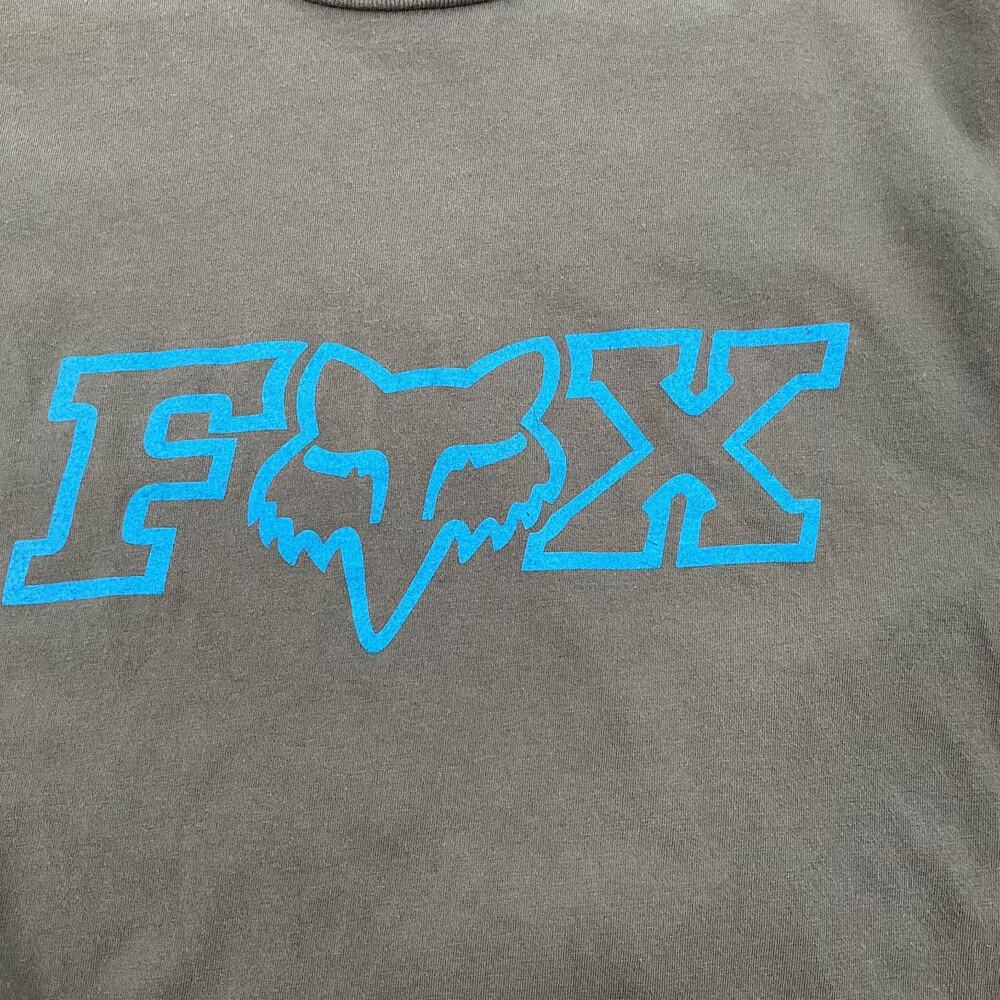 Fox Racing Long Sleeve Tee Size M Charcoal Grey Blue Fox Head Logo Mens Graphic - Picture 3 of 9